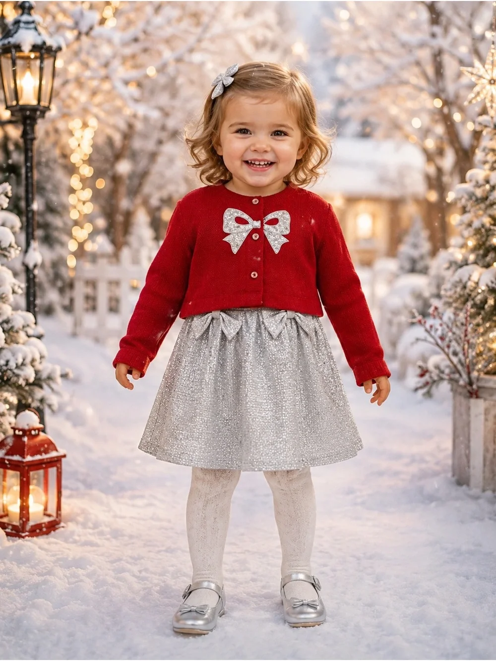 Bonnie Jean Girls 3T NWT Silver Dress Red Cardigan 2-Piece Holiday Outfit
